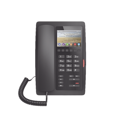 FANVIL - (H5 Color Negro) Teléfono IP Hotelero de gama alta, pantalla LCD de 3.5 pulgadas a color, 6 teclas programables para servicio rápido (Hotline), PoE