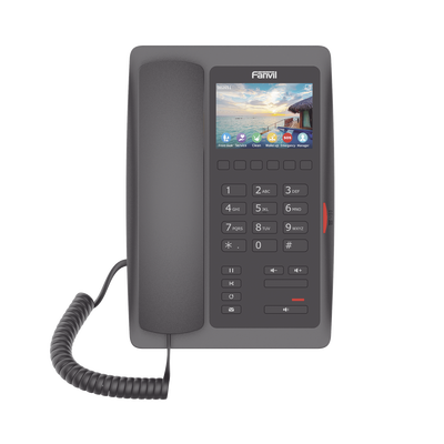 FANVIL - (H5W Color Negro)Teléfono IP WiFi para Hotelería, profesional de gama alta con pantalla LCD de 3.5 pulgadas a color, 6 teclas programables para servicio rápido (Hotline) PoE