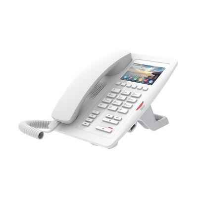 FANVIL - (H5W Color Blanco)Teléfono IP WiFi para Hotelería, profesional de gama alta con pantalla LCD de 3.5 pulgadas a color, 6 teclas programables para servicio rápido (Hotline) PoE