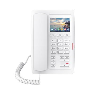 FANVIL - (H5W Color Blanco)Teléfono IP WiFi para Hotelería, profesional de gama alta con pantalla LCD de 3.5 pulgadas a color, 6 teclas programables para servicio rápido (Hotline) PoE