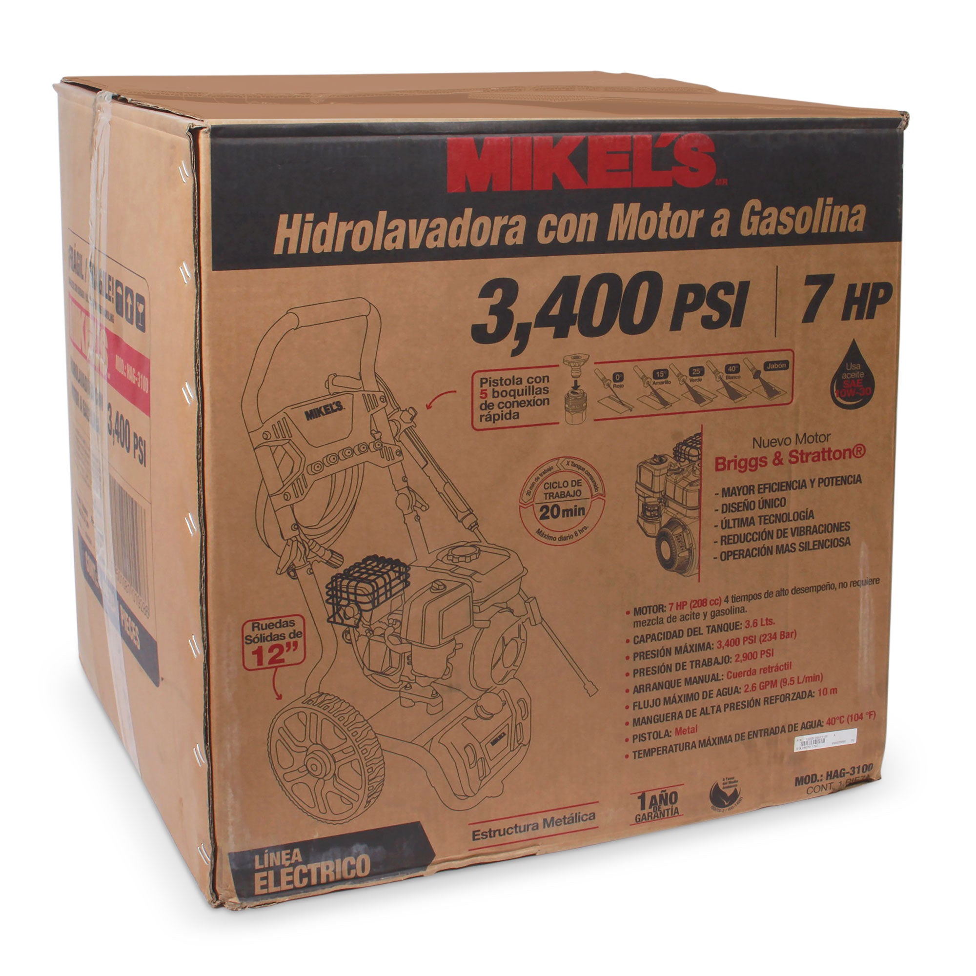 Hidrolavadora de alta presión a gasolina motor 4 tiempos (Briggs & Stratton ®) (3,400 PSI / 7.5 HP)