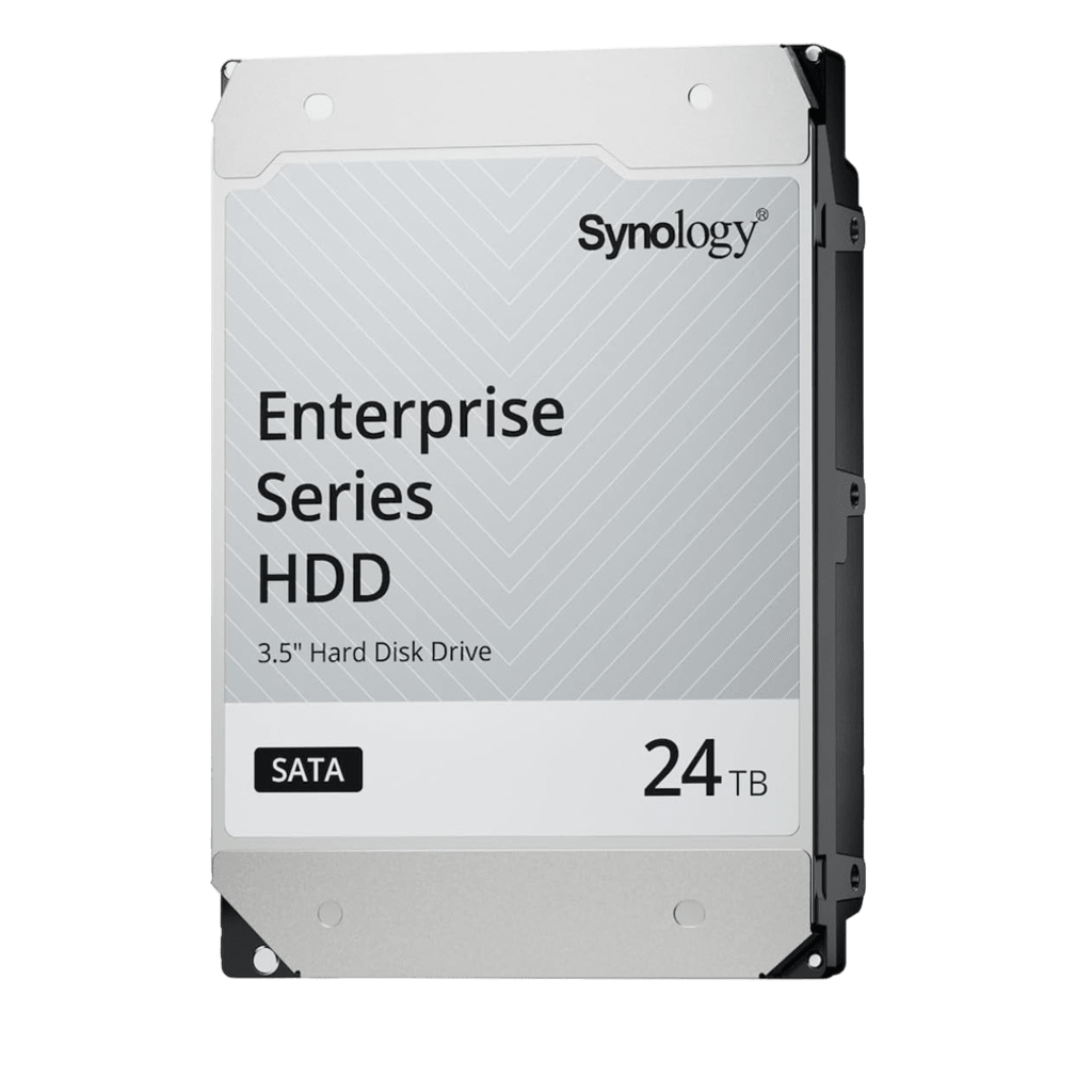 SYNOLOGY - Disco Duro SATA de 3,5" Serie Plus / Capacidad 24TB / Interfaz SATA 6 GB/s / Tecnología CMR / MTBF de 1,2 Millón de Horas / Carga de Trabajo de 180 TB/año / Compatible con Synology DSM