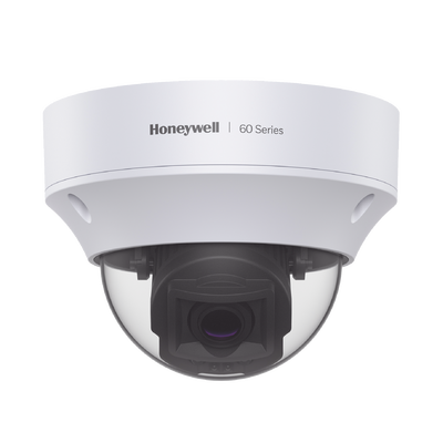 HONEYWELL - Domo IP 5 MP / Lente Mot. 7 a 22 mm / Exterior / 50 mts IR / H.265 / NDAA / ONVIF / IP67 / IK10 / Detección Sabotaje / Movimiento / Rostros / Intrusión / Merodeo / Objeto Abandonado / Alarmas y Audio I/O / PoE / Serie 60 / Honeywell Security