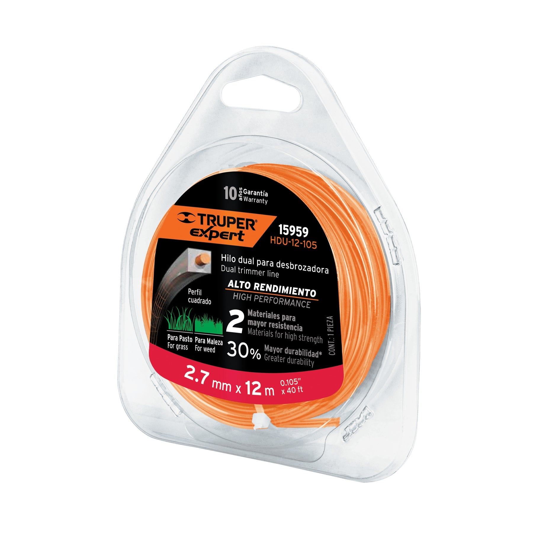 Hilo cuadrado dual p/desbrozadora, 2.7mm x12m,blister EXPERT