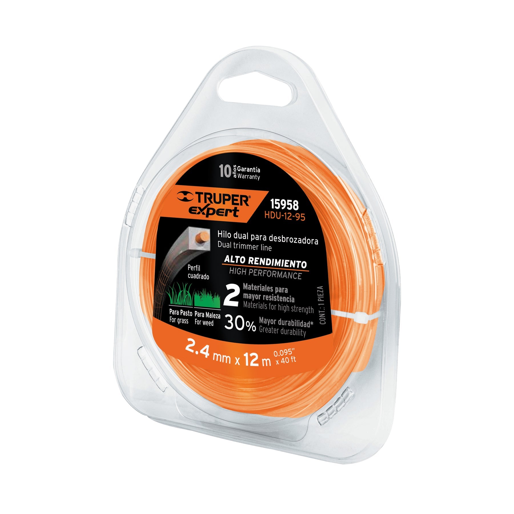 Hilo cuadrado dual p/desbrozadora, 2.4mm x12m,blister EXPERT