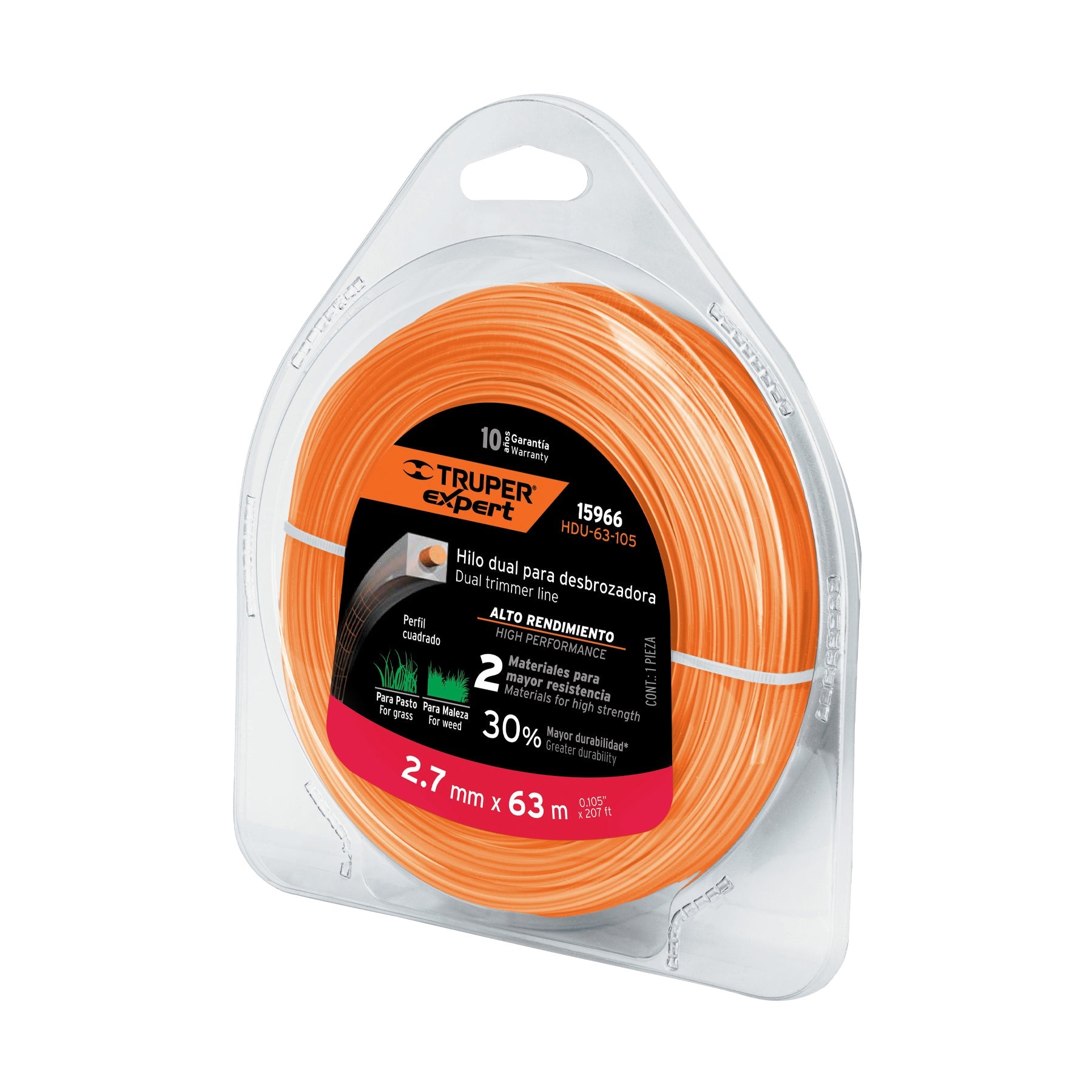 Hilo cuadrado dual p/desbrozadora,2.7mm x 63m,blister EXPERT