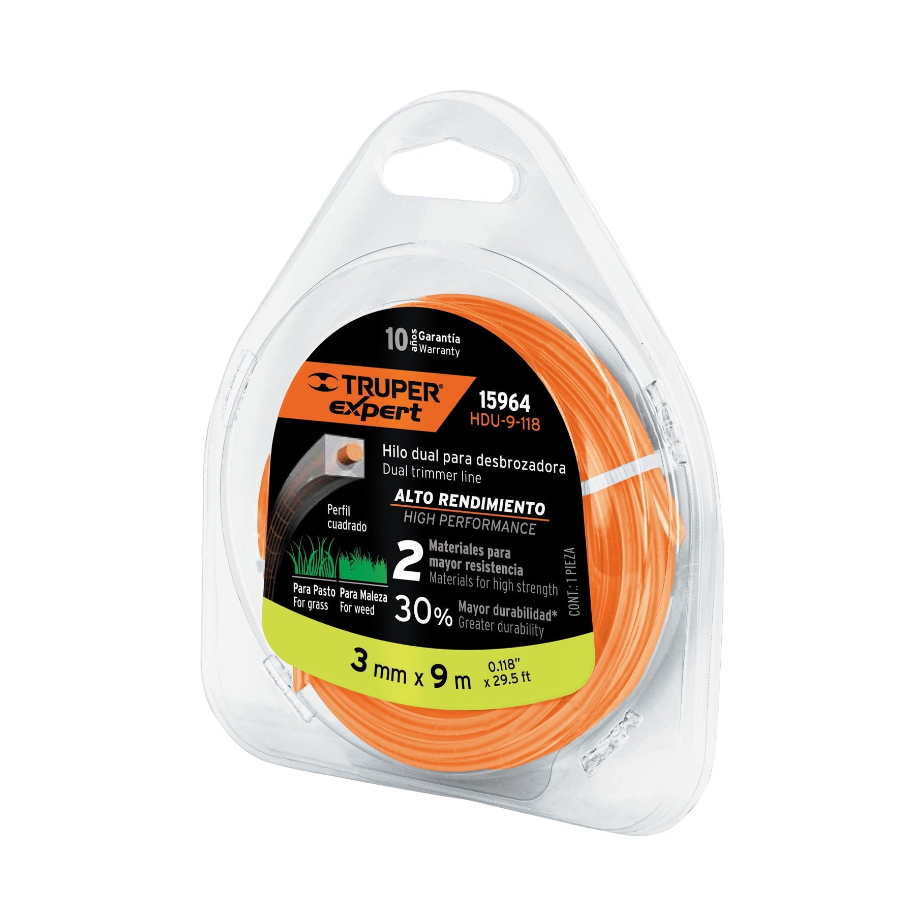 Hilo cuadrado dual p/desbrozadora, 3mm x 9m, blister EXPERT
