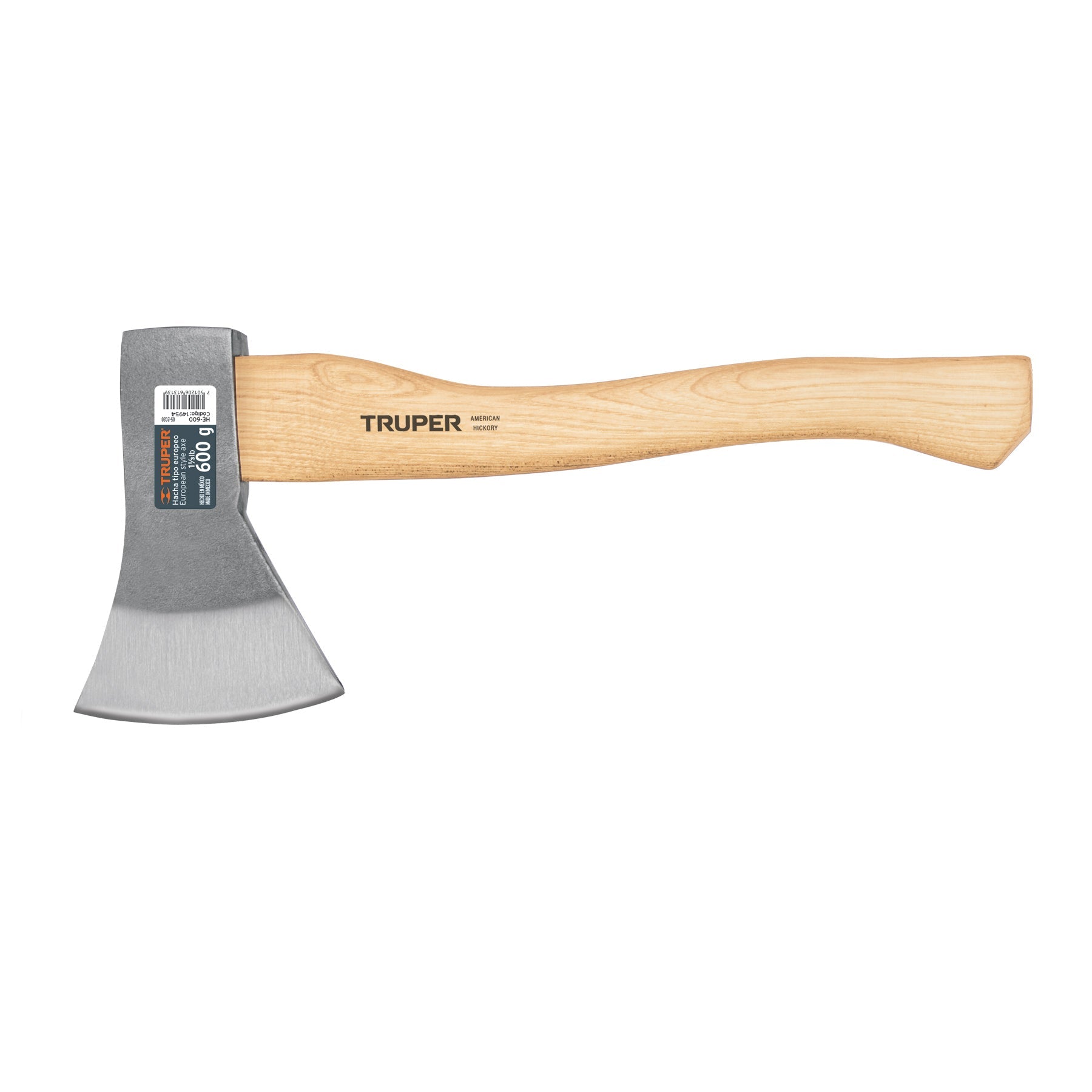 Hacha europea, 600 g, mango hickory 14', Truper