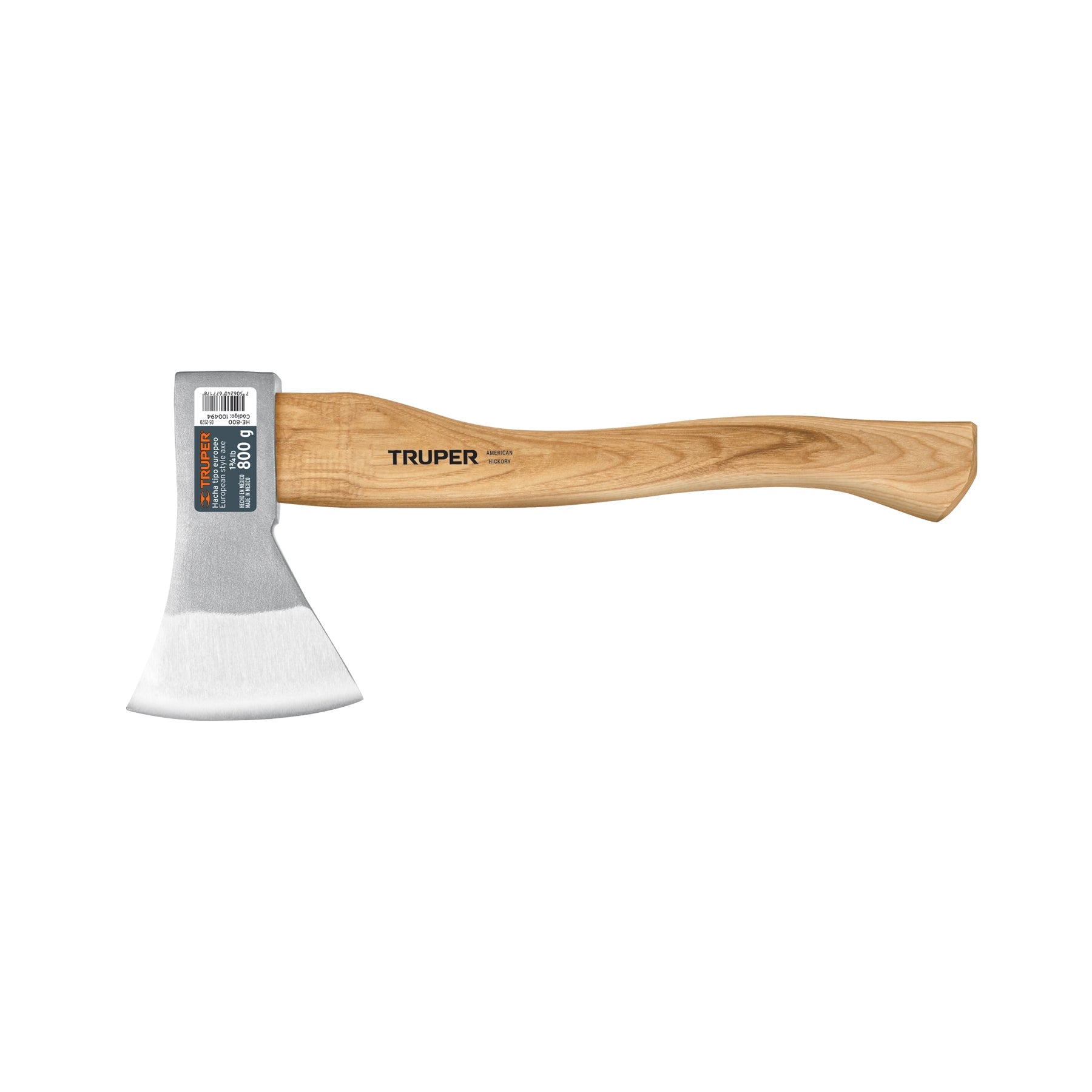 Hacha europea, 800 g, mango hickory 15', Truper
