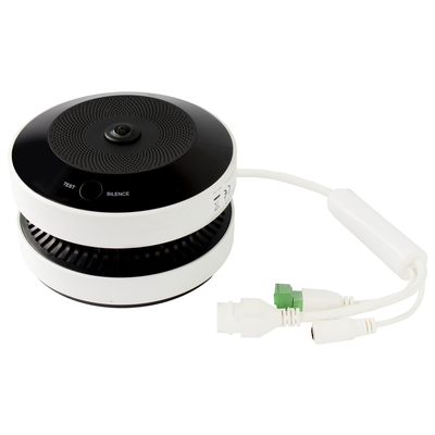 HIKVISION - (HikFire) Mini Fisheye IP 4 Megapixel con Detector de Humo Puntual  / Autónomo / Entrada y Salida de Alarma / 15 mts IR / PoE / WDR 120 dB / Alarma de 85 dB / MicroSD 128GB / Compatible con Hik-Connect