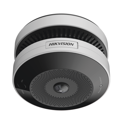 HIKVISION - (HikFire) Mini Fisheye IP 4 Megapixel con Detector de Humo Puntual  / Autónomo / Entrada y Salida de Alarma / 15 mts IR / PoE / WDR 120 dB / Alarma de 85 dB / MicroSD 128GB / Compatible con Hik-Connect