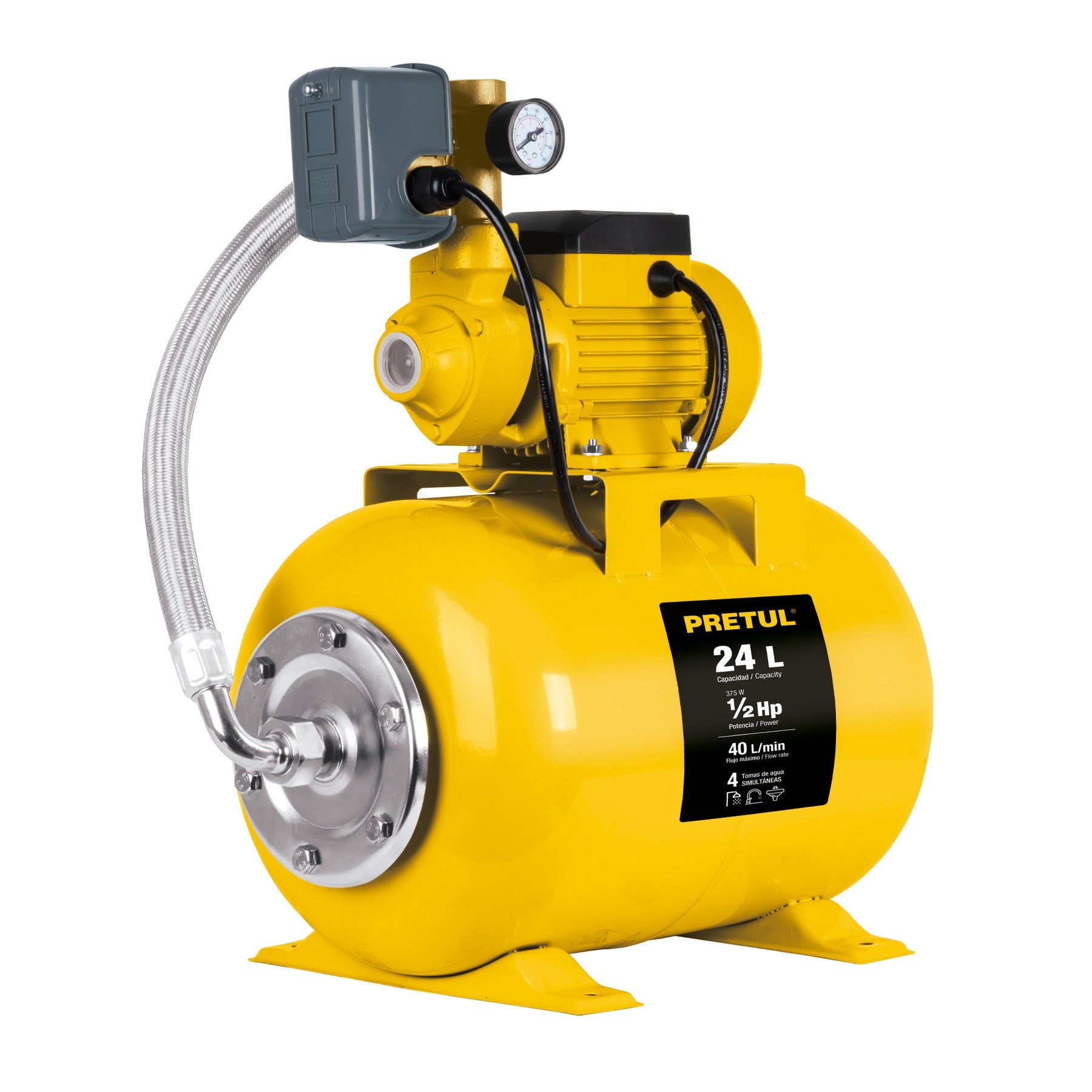 Equipo hidroneumatico 24L, bomba periferica 1/2 HP, Pretul