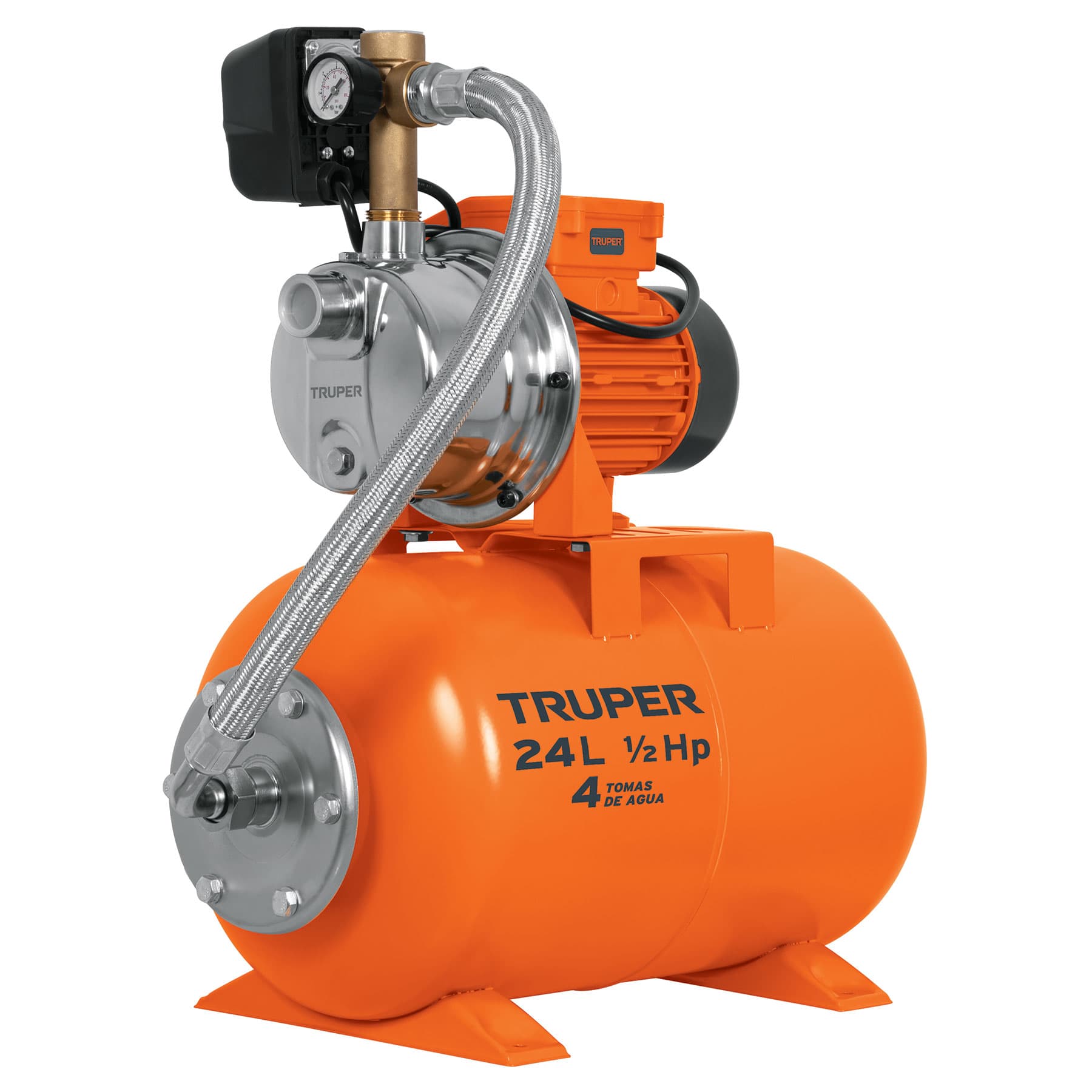Equipo hidroneumatico 24L, bomba Jet inox. 1/2 HP, TRUPER