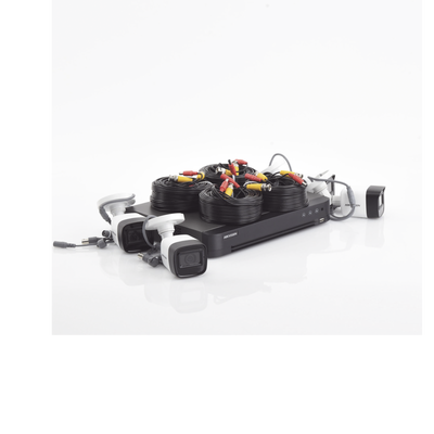 HIKVISION - (MICRÓFONO INTEGRADO) KIT TURBOHD 5 Megapixel / DVR 4 Canales / 4 Cámaras Bala con Micrófono Integrado (exterior 2.8 mm) / Fuente de Poder / Accesorios de Instalación