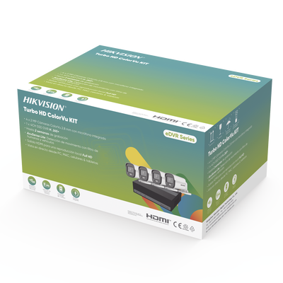 HIKVISION - Kit TurboHD 1080p / DVR 4 Canales con Unidad de Almacenamiento eSSD de 300 GB / 4 Cámaras Bala ColorVu con Micrófono Integrado / Fuente de Poder / Accesorios de Instalación