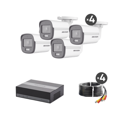 HIKVISION - Kit TurboHD 1080p / DVR 4 Canales con Unidad de Almacenamiento eSSD de 300 GB / 4 Cámaras Bala ColorVu con Micrófono Integrado / Fuente de Poder / Accesorios de Instalación