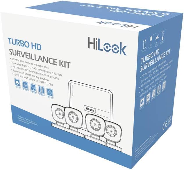 HILOOK BY HIKVISION - KIT TurboHD 720p / DVR 4 canales / 4 Cámaras Bala de Policarbonato / 4 Cables 18 Mts / 1 Fuente de Poder Profesional