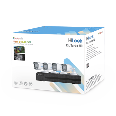 HILOOK BY HIKVISION - Kit TurboHD 1080p / DVR 4 Canales / 4 Cámaras Bala ColorVu con Micrófono Integrado / Fuente de Poder / Accesorios de Instalación