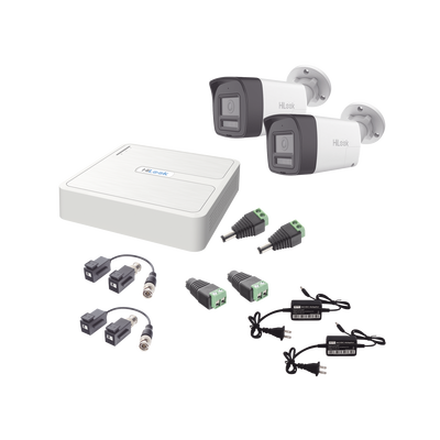 HILOOK BY HIKVISION - Kit HiLook Audio Bidireccional TurboHD 1080p / DVR 4 Canales / 2 Cámaras Bala (Exterior) con Bocina y Microfóno Integrado / 2 Fuentes de Poder / Accesorios