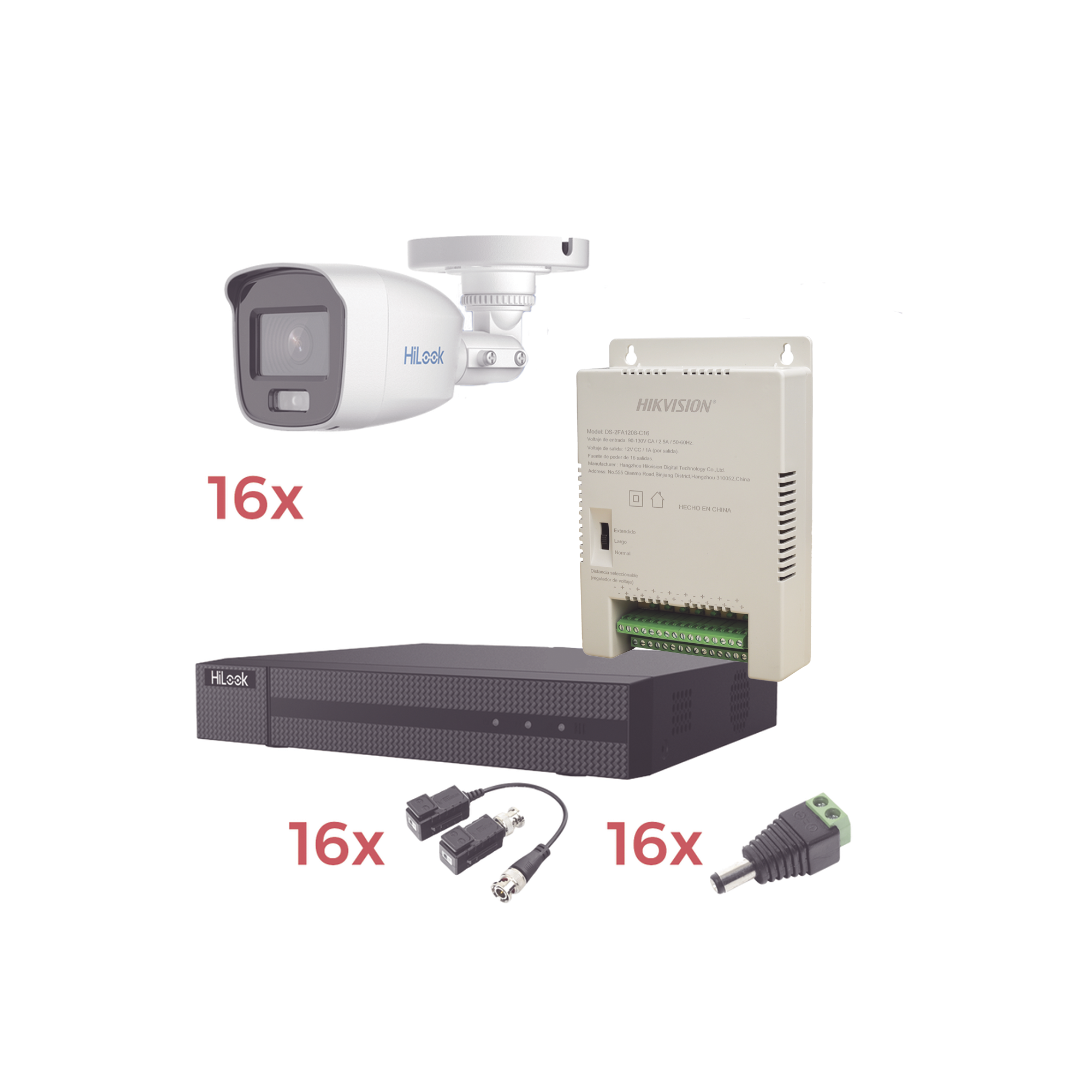 EPCOM - Kit TurboHD 1080p Lite / DVR 16 Canales / 16 Cámaras Bala Exterior ( 2.8mm) con ColorVu + Micrófono Integado / Transceptores / Conectores / Fuente de Poder Profesional
