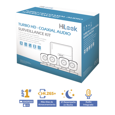 HILOOK BY HIKVISION - (MICRÓFONO Integrado) Kit TurboHD 1080p Lite / DVR 4 canales / Audio por Coaxitron / 4 Cámaras Bala de Policarbonato con Micrófono Integrado