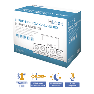 HILOOK BY HIKVISION - (MICRÓFONO Integrado) Kit TurboHD 1080p Lite / DVR 4 canales / Audio por Coaxitron / 4 Cámaras Bala de Policarbonato con Micrófono Integrado