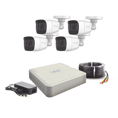 HILOOK BY HIKVISION - (MICRÓFONO Integrado) Kit TurboHD 1080p Lite / DVR 4 canales / Audio por Coaxitron / 4 Cámaras Bala de Policarbonato con Micrófono Integrado