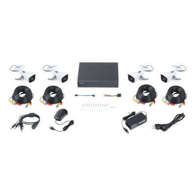 HILOOK BY HIKVISION - KIT TurboHD 1080p / DVR 4 canales / 4 Cámaras Bala de Metal / Fuente de Poder / Accesorios de Instalación