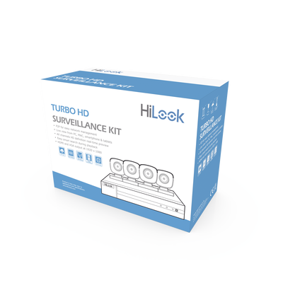 HILOOK BY HIKVISION - KIT TurboHD 1080p / DVR 4 canales / 4 Cámaras Bala de Metal / Fuente de Poder / Accesorios de Instalación