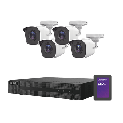 HILOOK BY HIKVISION - KIT TurboHD 1080p + SSD de 1 TB (1024 GB) / DVR 4 canales / 4 Cámaras Bala de Metal / Fuente de Poder / Accesorios de Instalación