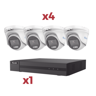 HILOOK BY HIKVISION - [Kit] DVR 4 Canales TurboHD + 1 Canal IP / 2 Megapixel (1080pLite) / AcuSense Lite / Audio por coaxitron / 1 Bahia de disco duro / 4 Cámaras Metalicas / 2 Megapixel tipo turret / ColorVu Lite + Microfono Integrado