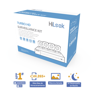 HILOOK BY HIKVISION - KIT TurboHD 1080p / DVR 8 canales con H.265+ / 4 Cámaras Bala Metálicas / Fuente de Poder / Accesorios de Instalación
