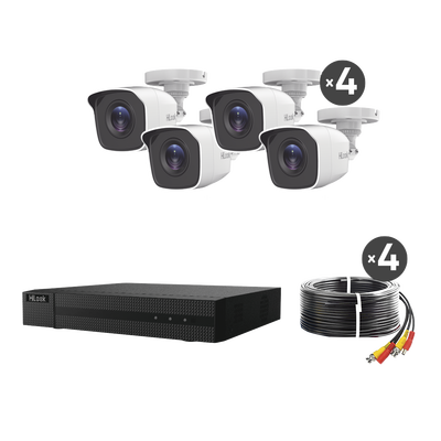 HILOOK BY HIKVISION - KIT TurboHD 1080p / DVR 8 canales con H.265+ / 4 Cámaras Bala Metálicas / Fuente de Poder / Accesorios de Instalación