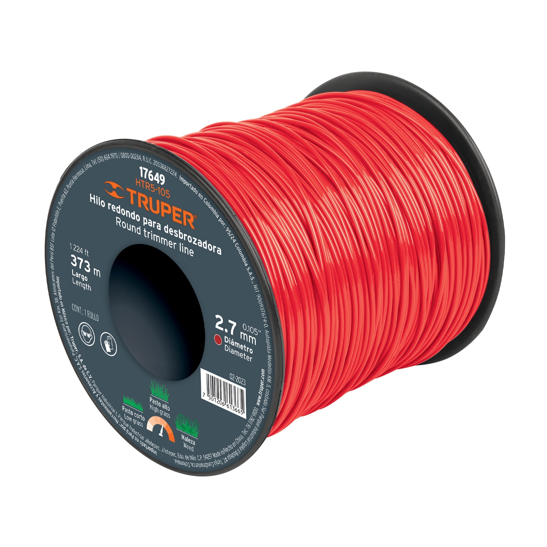 Hilo redondo, para desbrozadora 2.7mm x 373m, carrete TRUPER
