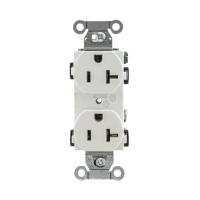 HUBBELL - Contacto Dúplex 20 A, 125 V,  2 Polos, 3 Hilos, Cableado Posterior y  Lateral, Color Blanco (Nema 5-20R).