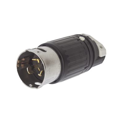 HUBBELL - Enchufe Macho con Bloqueo de Media Vuelta Trifásico / 50 A 250 VCA 3 Fases / 3 Polos 4 Hilos / Grado Industrial / Color Negro y Blanco.