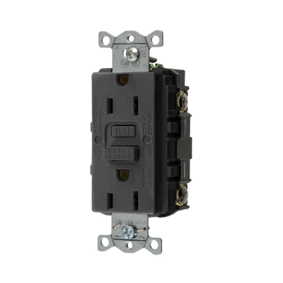 HUBBELL - Contacto de Auto-verificación GFCI con Interruptor de Falla a Tierra de 15 A 125 V 2 Polos, 3 Hilos Color Negro (Nema 5-15R), Grado Comercial.