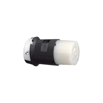 HUBBELL - Conector Industrial con Bloqueo de Media Vuelta / 20 A 125 V CA / 2 Polos 3 Hilos / Nema L5-20R / Color Blanco y Negro.