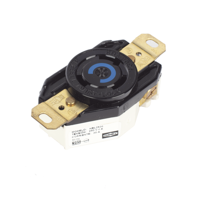 HUBBELL - Receptáculo de Media Vuelta Industrial 30 A 250 V CA 2 Polos 3 Hilos (Nema L6-30R) Color Negro.
