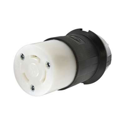 HUBBELL - Conector Industrial con Bloqueo de Media Vuelta / 30 A 250 V CA / 2 Polos 3 Hilos / Color Blanco y Negro / Nema L6-30R.