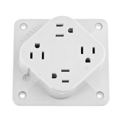 HUBBELL - Multicontacto Dúplex con 6 Salidas/ 15 A 125 V CA/ 2 Polos 3 Hilos / Color Blanco.