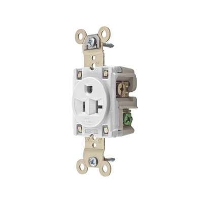 HUBBELL - Contacto Sencillo / 20 A 125 V / 2 Polos 3 Hilos / Nema 5-20R / Color Blanco / Grado Industrial.