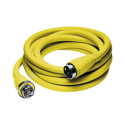 HUBBELL - Conjunto de Cable con Extremos Macho y Hembra / 50 A 125/250 V CA / 3 Polos 4 Hilos / Color Amarillo / Grado Marino.