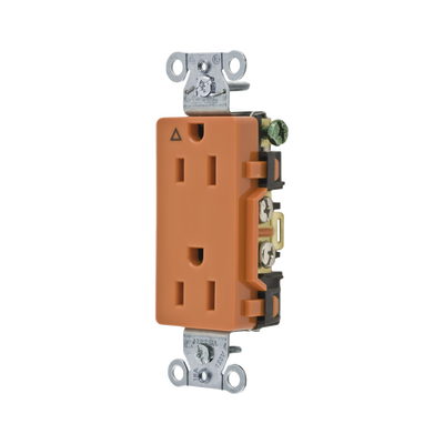 HUBBELL - Contacto Dúplex Conexión a Tierra Aislada/ 15A 125V/ 2 polos 3 Hilos/ Nema 5-15R /Grado Comercial Decorativo/ Color Naranja.