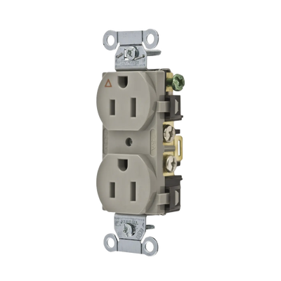 HUBBELL - Contacto Dúplex Conexión a Tierra Aislada/ 15 A 125 V/ 2 Polos 3 Hilos/ Color Gris/ Nema 5-15R/ Grado Comercial.