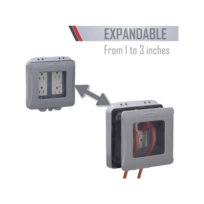 HUBBELL - Cubierta Impermeable/ 2 Unidades/ Vertical/ Servicio Pesado/ Expandible/ Color Gris.