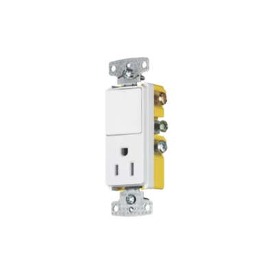 HUBBELL - Combinación de Contacto y Apagador Decorador 15A 125V/ Color  Blanco.