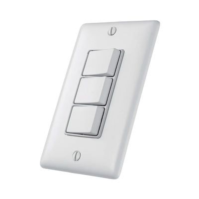 HUBBELL - Interruptor Residencial 15 A 120 V, con 3 Bases Unipolares, Cableado lateral, Color Blanco.