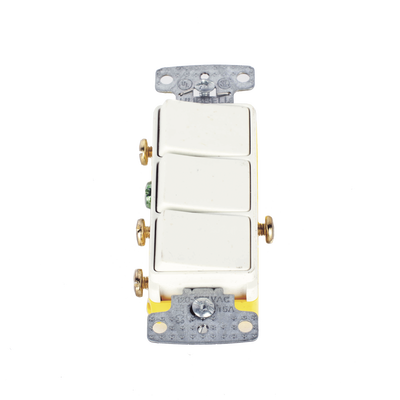 HUBBELL - Interruptor Residencial 15 A 120 V, con 3 Bases Unipolares, Cableado lateral, Color Blanco.