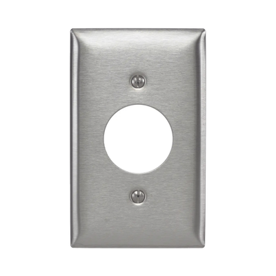 HUBBELL - Placa para Receptáculo Sencillo de 15 y 20 A de Entrada Recta y  para Receptáculo de 15 A de Media Vuelta/ 1.4" (35.56 mm) / Acero Inoxidable.